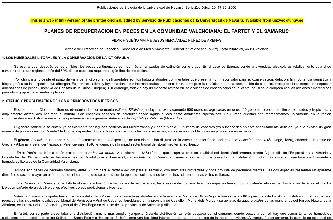 Planes de recuperación de los peces de la Comunidad Valenciana | Recurso educativo 34605