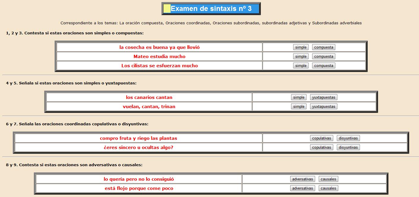 Examen de sintaxis nº 3 | Recurso educativo 37057