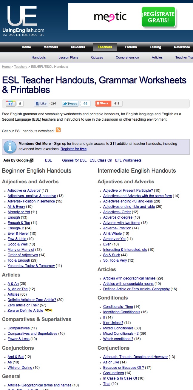 ESL Teacher Handouts, Grammar Worksheets and printables | Recurso educativo 40602