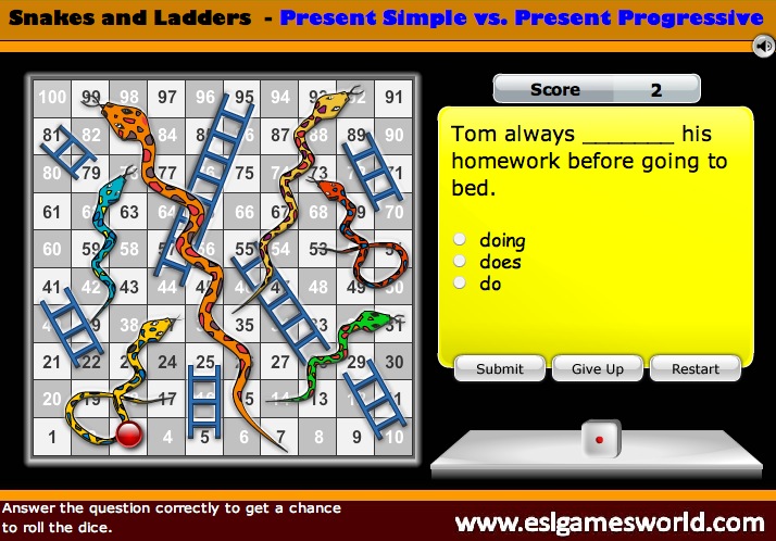 Snakes and Ladder with Present simple and progressive | Recurso educativo 40618