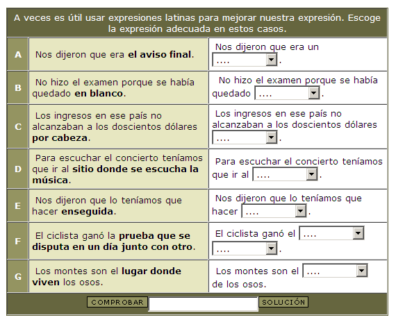 Sustituye la expresión por un latinismo | Recurso educativo 41755