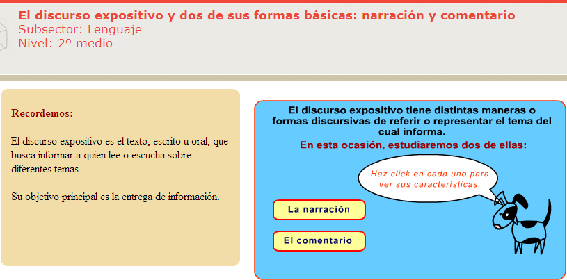 El discurso expositivo y dos de sus formas básicas: narración y comentario | Recurso educativo 44071