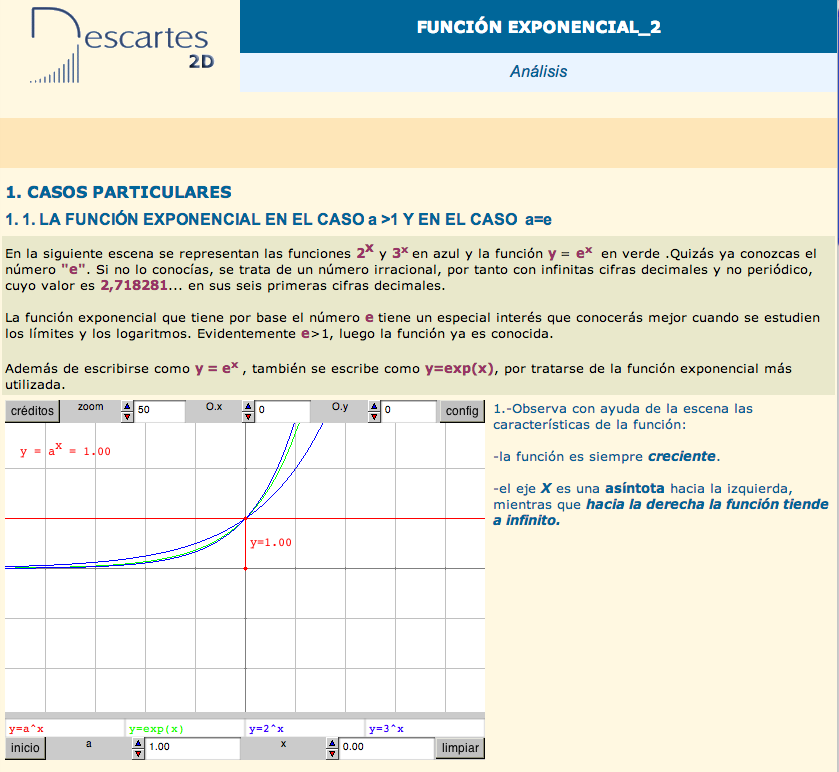 1. Casos particulares: 1 La función exponencial en el caso a>1 y en el caso a =e. 2 En el caso 1>a. | Recurso educativo 92163